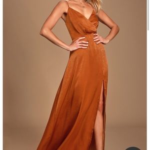 Lulus Constantine Burnt Orange/Rust satin full length dress